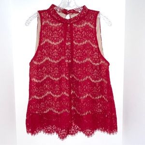 Love, Fire brand top, sleeveless style, red lace with nude lining